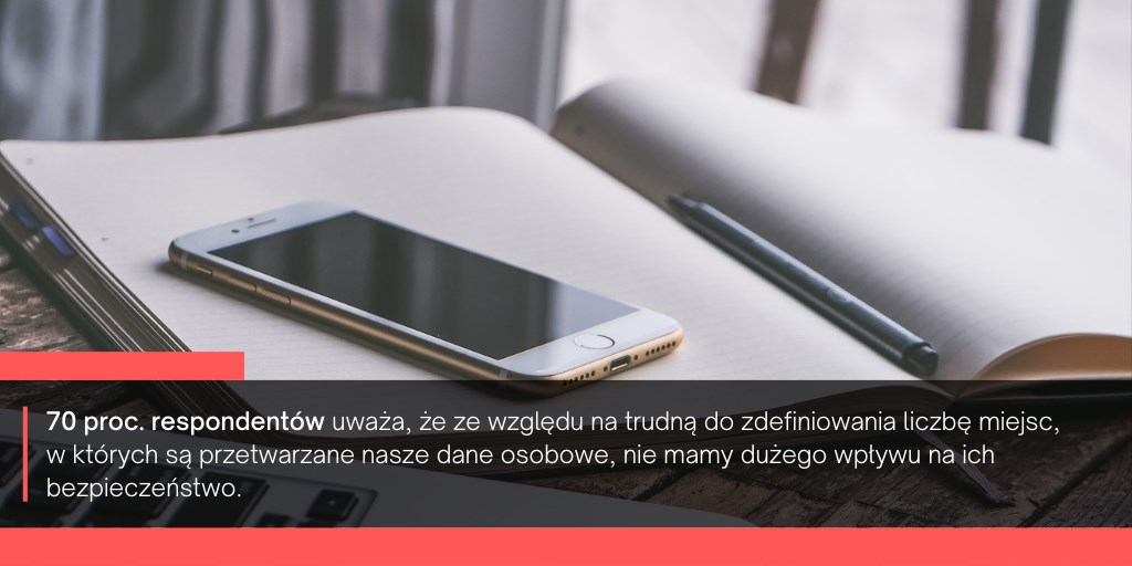 Informacja o bezpieczeństwie danych na tle smartfona leżącego na notatniku.